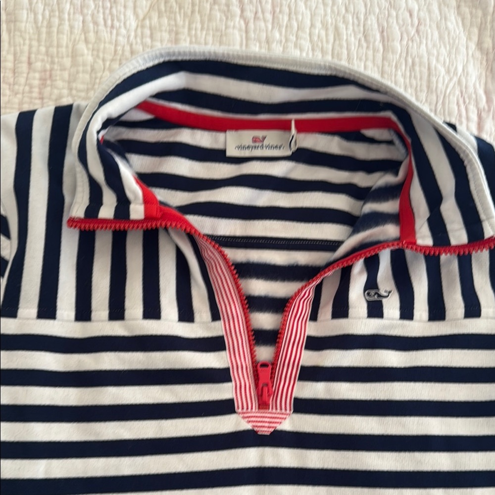 Vineyard Vines Striped Navy and White Half-Zip
